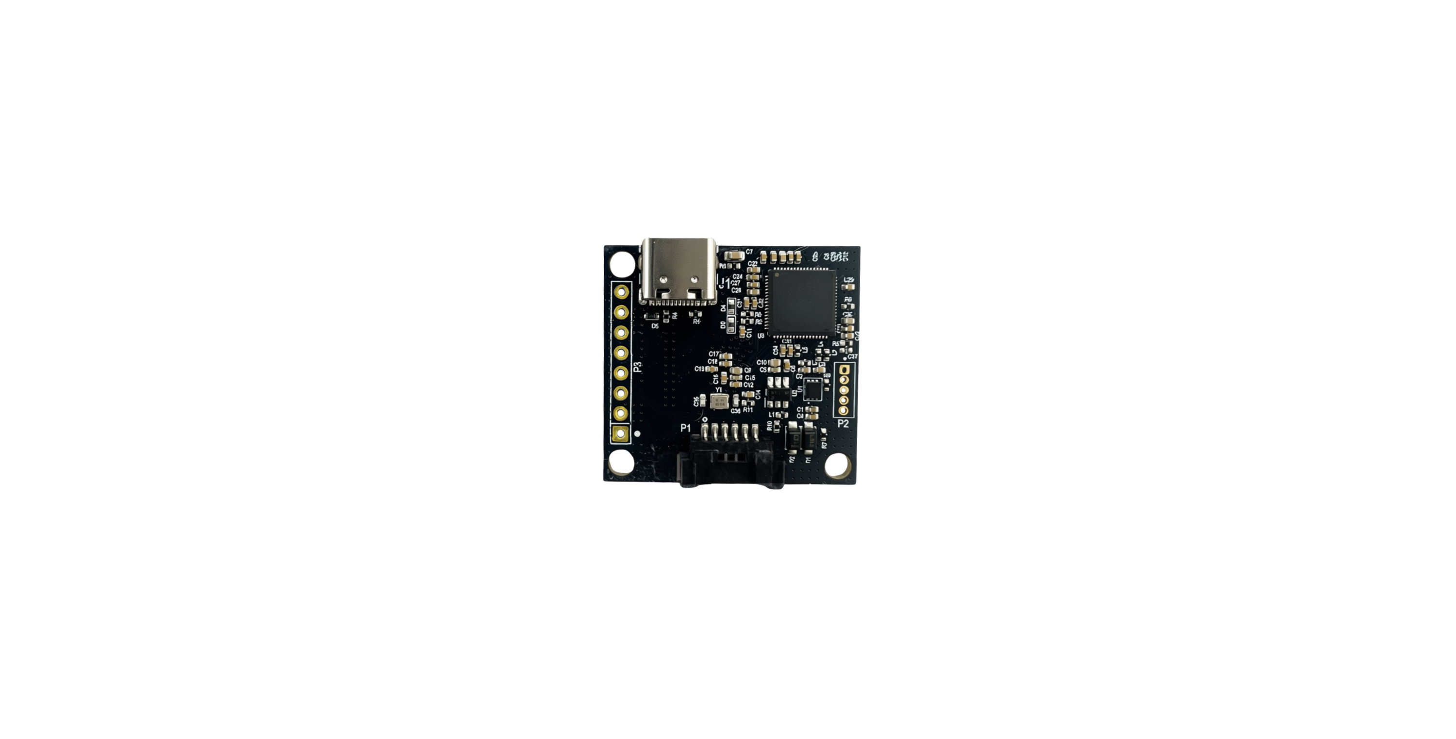 AS-613 production board component side with USB-C and board connectors